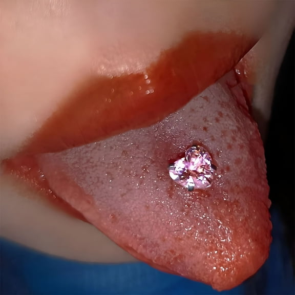 DESIGNICE Titanium Steel Piercing Tongue Ring Heart Crystal Zircon Tongue Studs