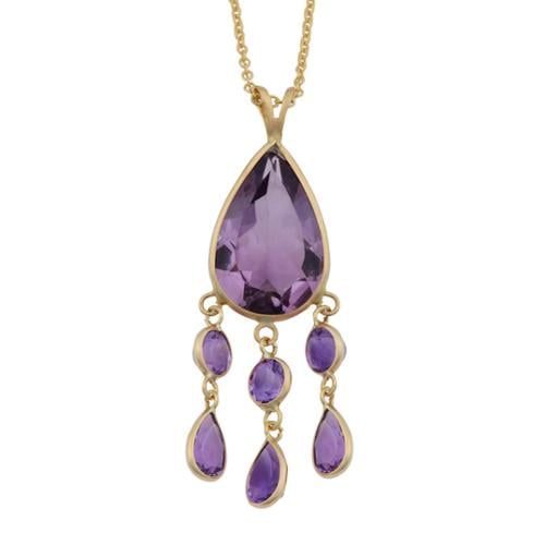 Fremada 14k Yellow Gold Amethyst Drop Necklace (18 inches) by Overstock