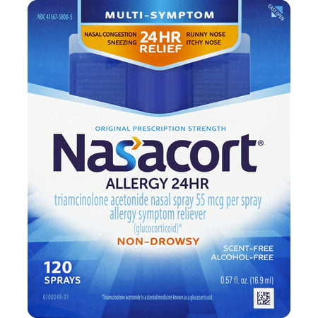 Allergy 24 Hour Nasal Spray, 120 Sprays (0.57 fl. Ounce), Provides Relief for Allergy Symptoms Including Nasal Congestion, Sneezing, Runny Nose, Itchy Nose, Alcohol and Scent Free Nasal Spray (Best Cure For Runny Nose And Sneezing)