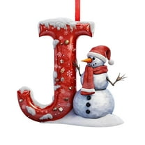 HomeDM Letter J Christmas Ornaments for Xmas Tree Decor 3.9" Christmas 26 Letter Hanging Pendant 2D Acrylic Christmas Ornaments for Christmas Tree Wedding Party Garland Decor Red