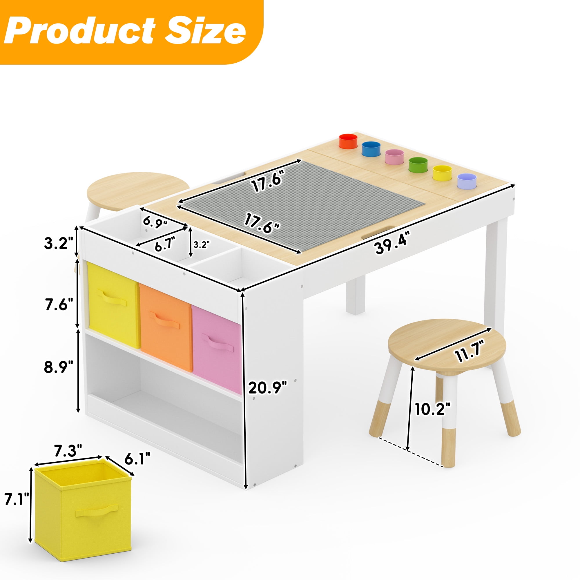 Reasea Kids Art Table with 2 Chairs - Wooden Kids Activity Desk Set Includes Baseplates, Paper Roll & Storage | 39" x 23" Craft Table for Drawing, Building & Learning