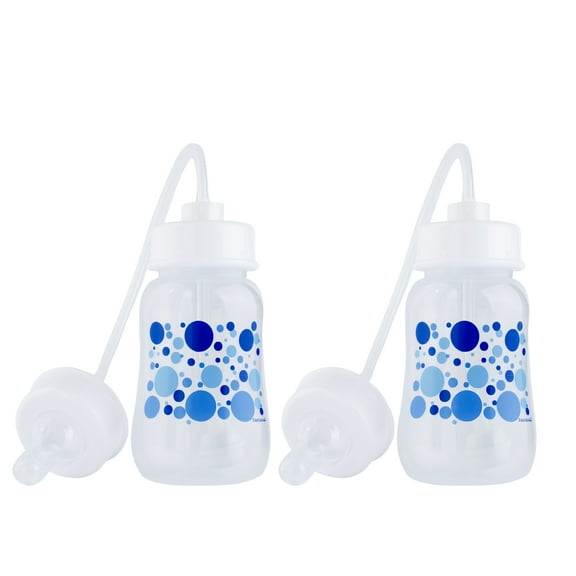 Hands-Free Baby Bottle - Anti-Colic Self Feeding Baby Bottle System 4 oz (2 Pack - Blue)