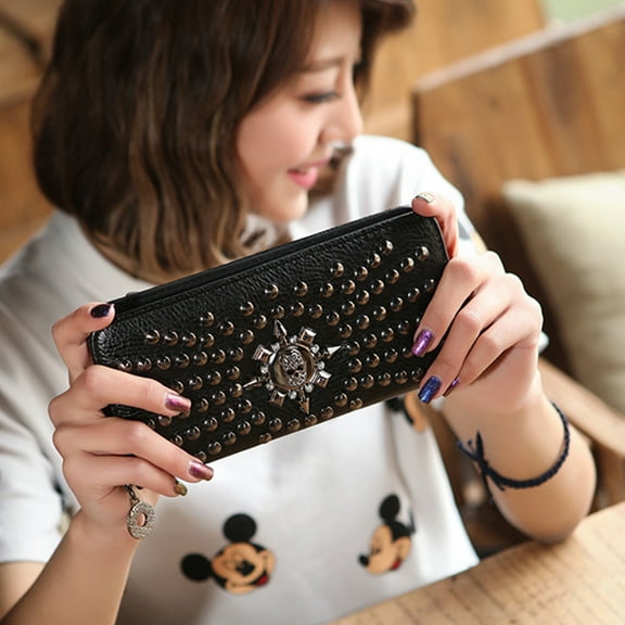 UPKOCH Unisex Skull Wallet Clutch Bag PU Black 1Pcs