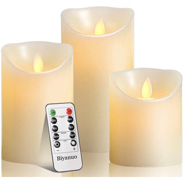 Vela LED Vela sin llama Luz de vela sin llama 10,2/12,7/15,2 cm (4/5/6") Vela de pilar de cera real Control remoto de 10 botones con temporizador de 24 horas (1*3) Fason WL-00075