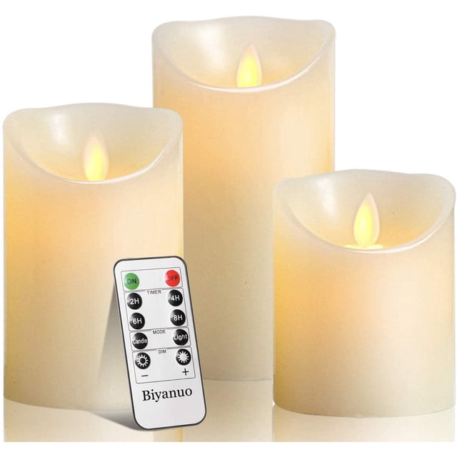 Led Candle Flameless Candle Flameless Candle Light 10.2/12.7/15.2Cm (4/5/6") Real Wax Pillar Candle 10 Button Remote Control With 24 Hours Timer (1*3)