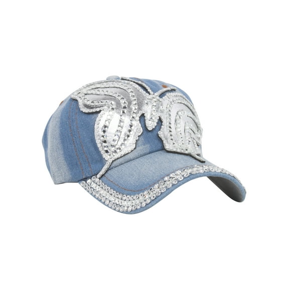 Top Headwear Silver Butterfly Denim Baseball Cap