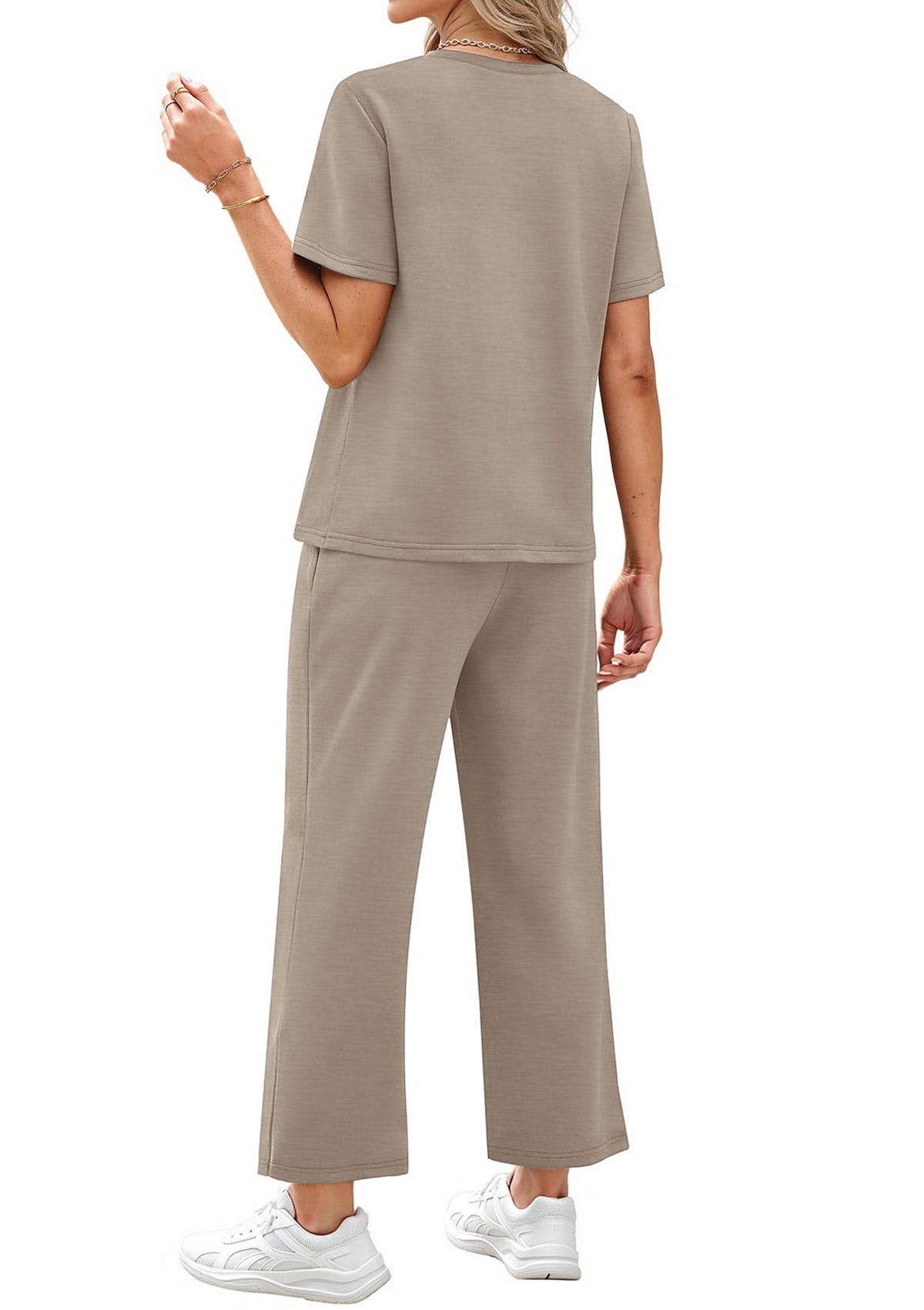 Fantaslook 2 Piece Sets for Women Casual Summer Travel Vacation Outfits Short Sleeve Tops Wide Leg Pants Lounge Sets