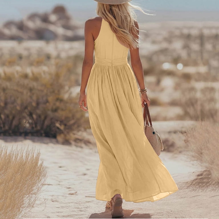fitted casual maxi dress Afuyipoi Womens Sleeveless Round Neck Solid Color Fitted Maxi Dress, Soft Stretchy Slim Long Dress, Lightweight Breathable Casual Summer Beach
