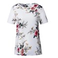 thumbnail image 4 of Camiseta de mujer con estampado floral, manga corta, cuello redondo, blusa informal, blanco, XXL Methold AP001919-29, 4 of 6