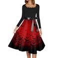 thumbnail image 4 of WTOBBY Women's Halloween Print Flare Dress with Spider Bat Pumpkin Pattern, Square Neck, Long Sleeves, and Hollow Party Design for Retro Casual Fashion ,Wine M, 4 of 4