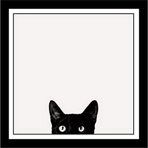 Aaheei Buyartforless Work Curiosity Cat by Jon Bertelli 11x11 Art Print Poster Wall Decor Black and White Photograph of Kitty Kitten Peeking, White