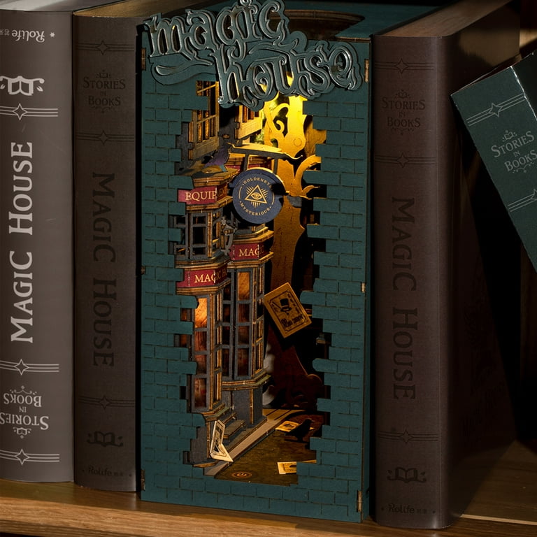  Rolife DIY Book Nook Kit 3D Wooden Puzzle, Bookshelf Insert  Decor with LED DIY Bookend Diorama Miniature Kit Crafts Hobbies Gifts for  Adults/Teens (Sakura Densya) : Toys & Games