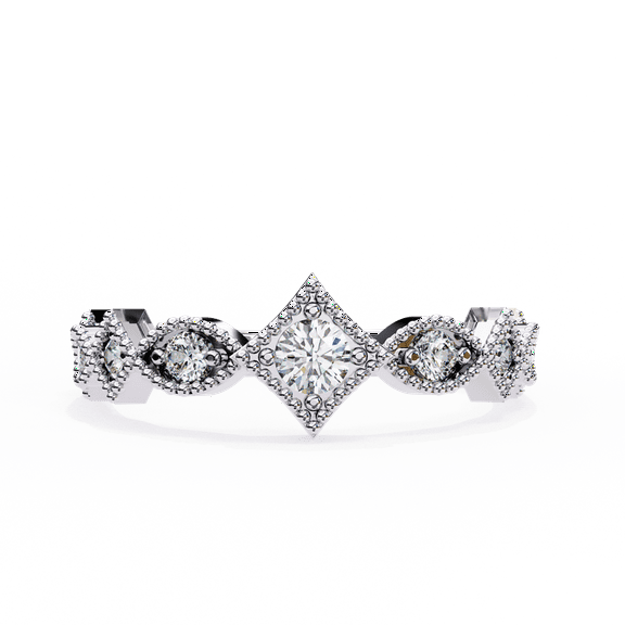 0.15 CT Round Cut Lab Grown Diamond Half Milgrain Engagement Ring, 18k White Gold Wedding Ring, Antique Engagement Promise Ring For Women