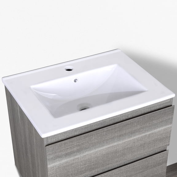 Kgar 24" x18.3" Drop-In Bathroom Sink Rectangle Porcelain Ceramic Bathroom Vanity Top Vessel Sink White