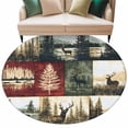 thumbnail image 2 of Forest Reindeer Round Area Rug 7 FT, Non Slip Living Room Area Carpet, Country Rustic Green Red Patchwork Washable Soft Circular Rug Non-Shedding Floor Carpet for Bedside Office Play Room Classroom, 2 of 9