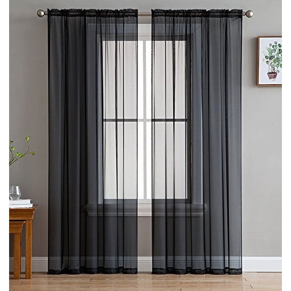 Best Linen Extra Long Black Voile Sheer Curtains 54โ x 108โ