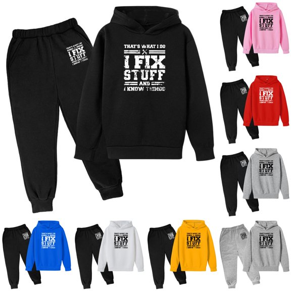 Toddler Boys Clothes 2-Piece Autumn and Winter Letter Printed Long Sleeve Hoodie Sweatshirt and Sweatpants Sets Size 3-4T ,Black