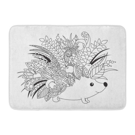 Hedgehog Outline GODPOK Black Outlined Doodle Anti Stress Coloring Book Page Cute Floral Hedgehog for Adults and Children White Rug Doormat Bath Mat 23.6x15.7 inch ()