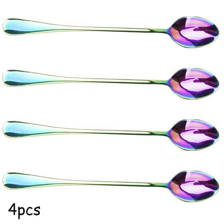 

GDHOME 4 Pcs/Set Stainless Steel Spoons Iridescent Rainbow For Milkshake Coffee Drinks