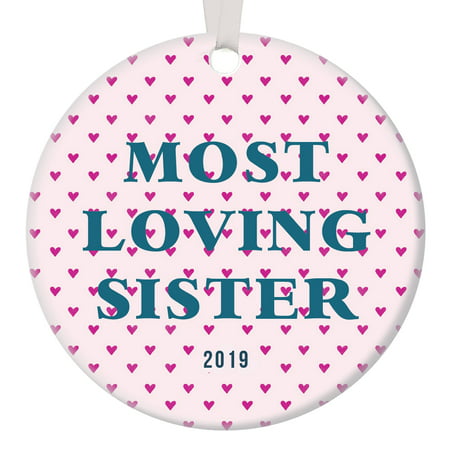 Loving Sister Christmas Ornament Gift 2019 Little Big Sis Best Friend Cute Present Idea Festive Colorful Hearts Thoughtful Keepsake Modern Pink Design Special Tree Decoration 3