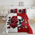 thumbnail image 2 of Feelyou Couple Skeleton Skull Full Size Comforter Sets, Anniversary Red Rose Bedding Comforter Set, Gothic Romantic Theme Reversible Bedding Sets, Luxury Bedroom Decor, 3 Pieces, 2 of 8