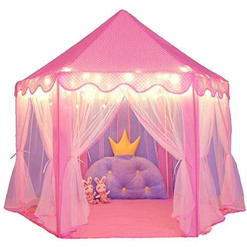 Click n' Play Girl's Pink Princess Castle Play Tent Features Glow in the Dark 