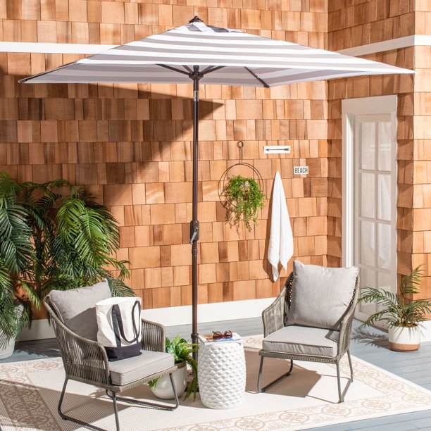 Safavieh Iris 7 5 Market Crank Square Patio Umbrella Grey White Walmart Com Walmart Com