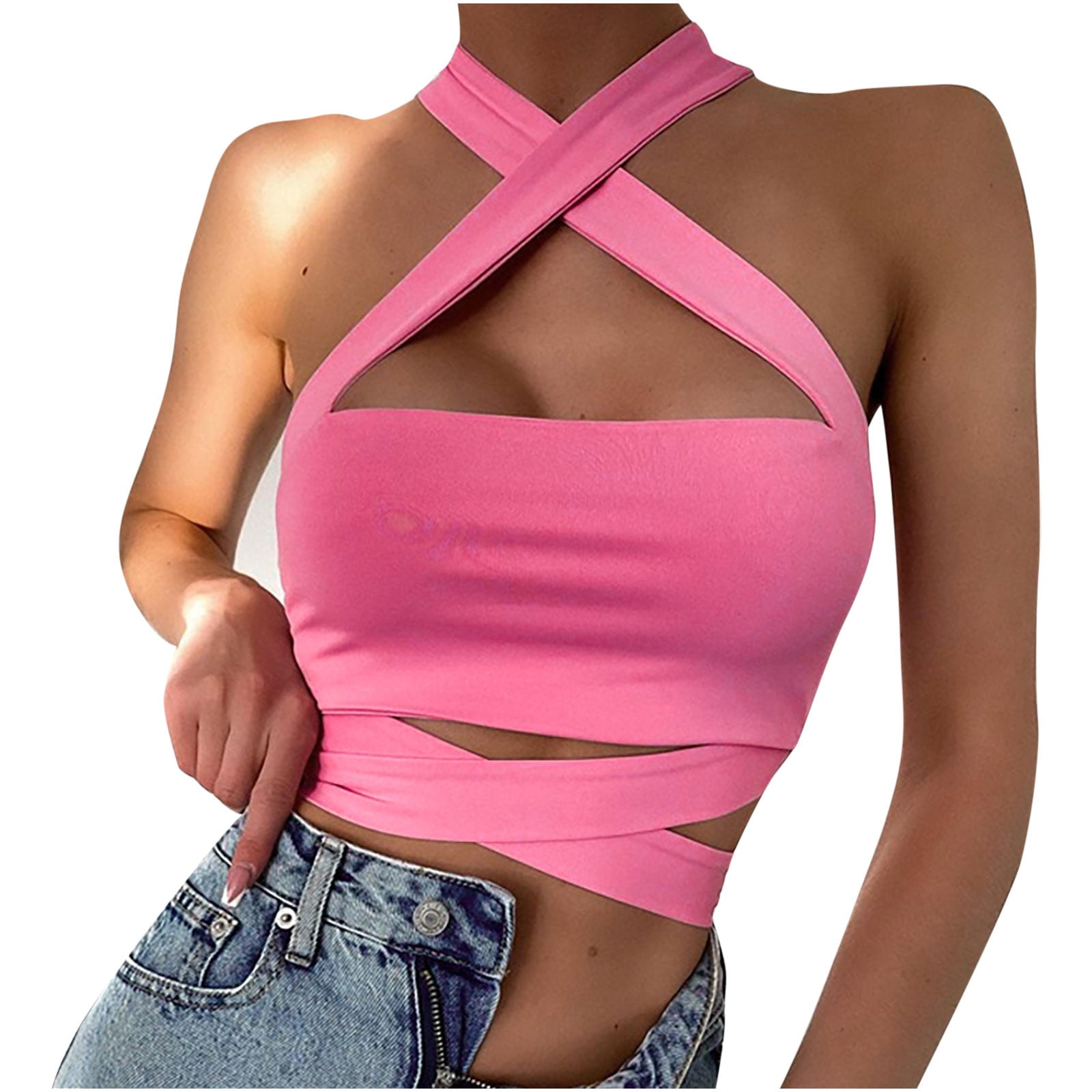 Sexy Criss Cross Halter Tops Womens Summer Trendy Blouse Sleeveless