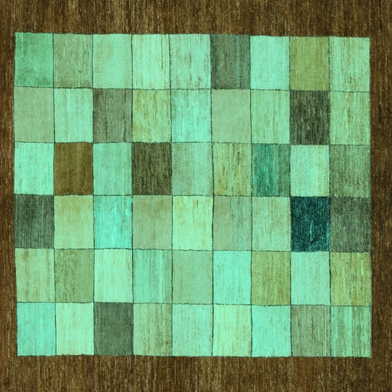 Ahgly Company Indoor Square Checkered Turquoise Blue Modern Area Rugs, 8' Square
