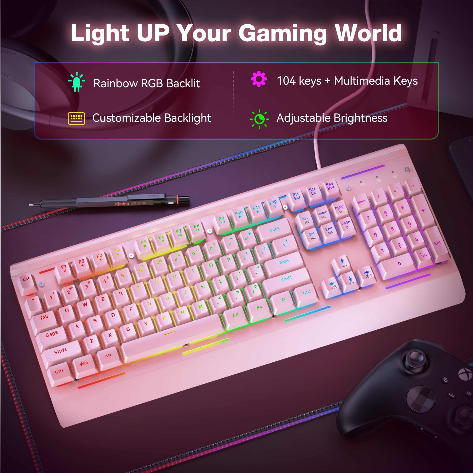 TECKNET Gaming Keyboard, USB Wired Computer Keyboard, 15-Zone RGB Illumination, IP32 Water Resistance, 25 Anti-ghosting Keys, All-Metal Panel (Whisper Quiet Gaming Switch)