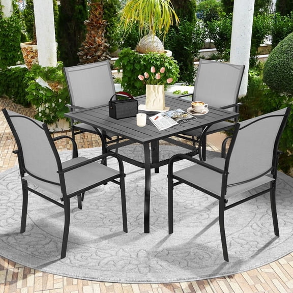 SUNCROWN 5 - Piece Outdoor Dining Set, Patio Furniture Set with 4 x Textilene Dinning Chairs and 1 Steel Slat Metal Bistro Table for Lawn Garden Backyard Deck, Grey