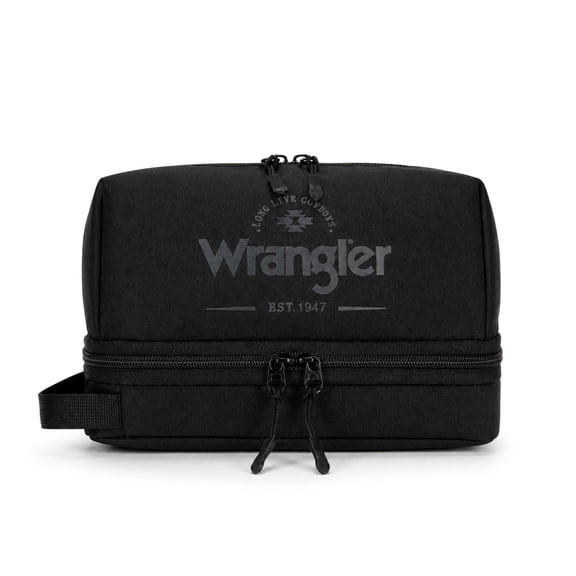 Wrangler Unisex Travel Toiletry Bag Waterproof Hanging Dopp Kit Dual‑Layer Wet‑Dry Separation Cosmetic Organizer, Black