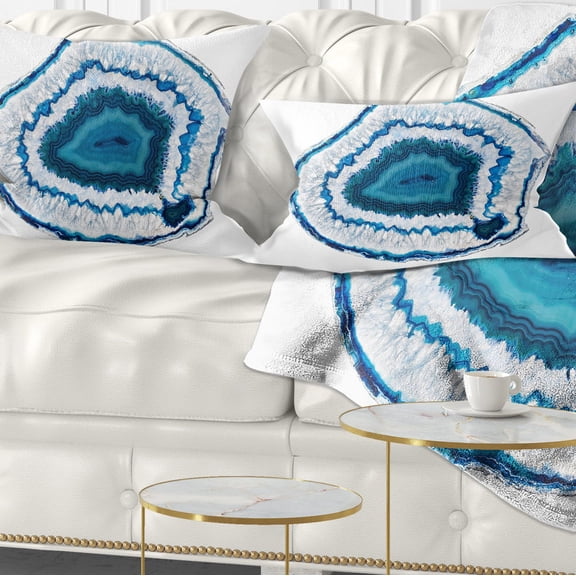 Designart Blue Agate Crystal - Abstract Throw Pillow - 12x20