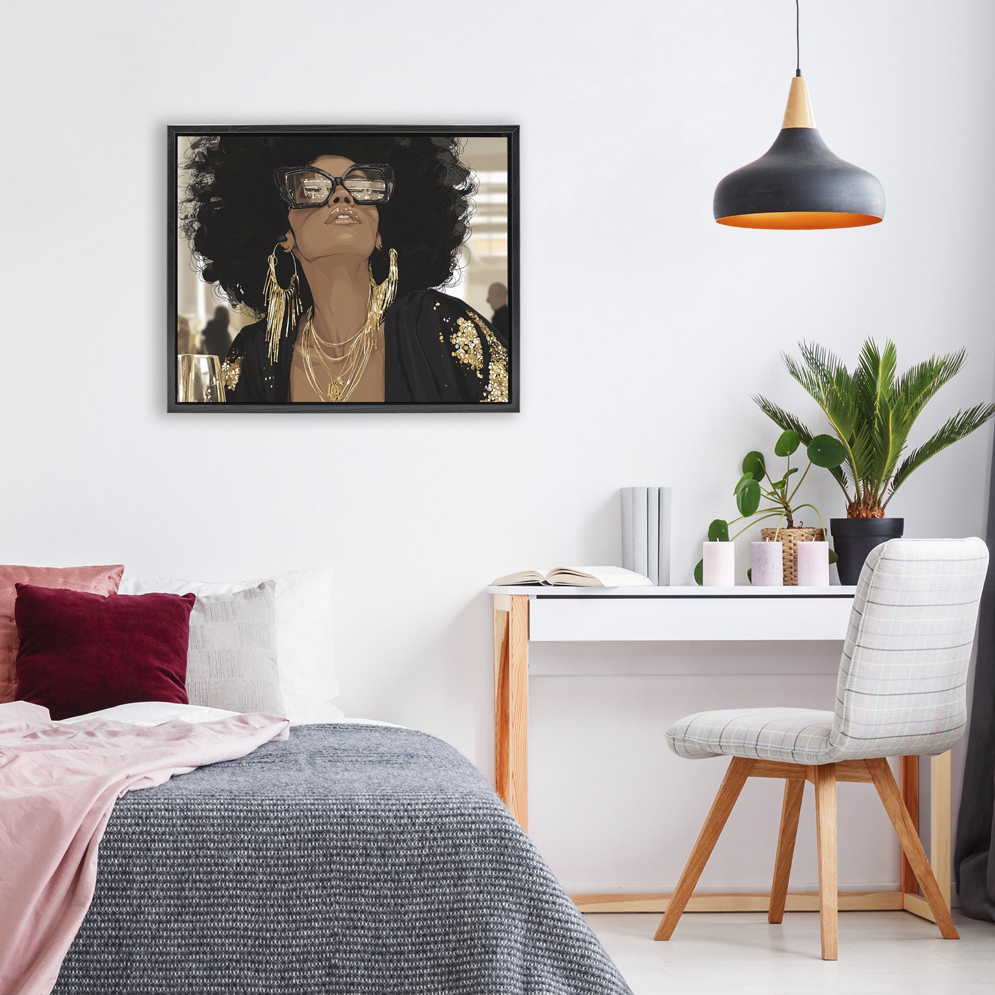 Stupell Industries Full Of Confidence Beautiful Woman Black Framed Floater Canvas Wall Art, design by Franklyn Gregory