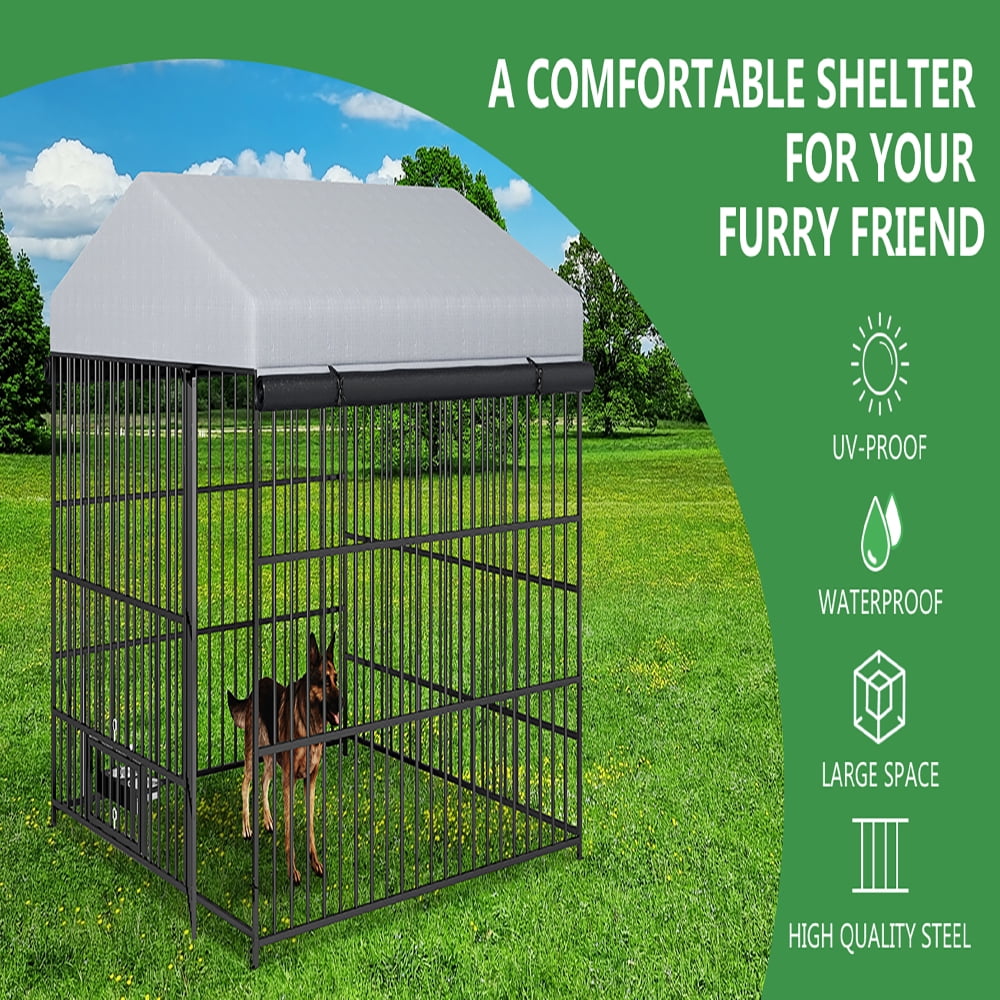 YINGYING Large Outdoor Dog Kennel, Dog Crate Heavy Duty Wire Metal Dog Playpen with Roof Cover Dog Enclosure (6.6'L x 6.6'W x 6.4'H)