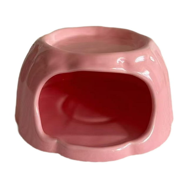 Comedero de cerámica para hámster, mueble de dibujos animados, hábitat para hámster, con forma de pudín para ratas, chinchillas y animales pequeños. Rosa