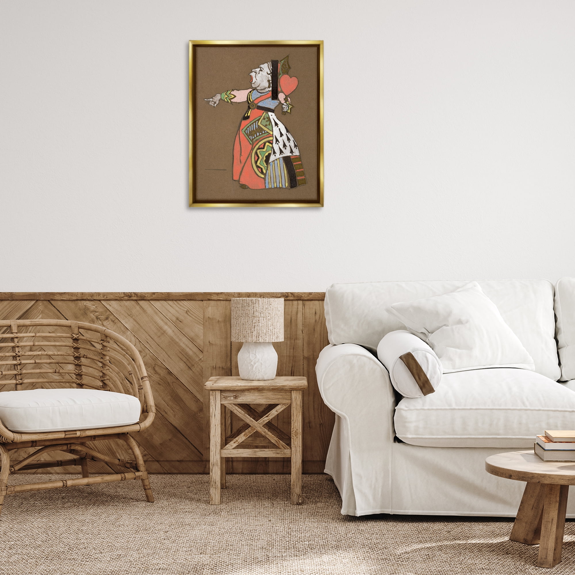 Stupell Industries Antique Queen of Hearts Entertainment Painting Gold Floater Framed Canvas Art Print Wall Art, 25 x 31