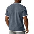 thumbnail image 5 of Cotton Linen Shirts for Men Short Sleeve Collarless Button Henley Shirt Casual Beach Oversized T-Shirts with Pockets,Navy,S, 5 of 8