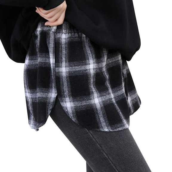 Women's Plaid Skirt Autumn Winter Sweater Layering Versatile Hem Cover Wrap Fold Fashionable Comfortable Stretchable