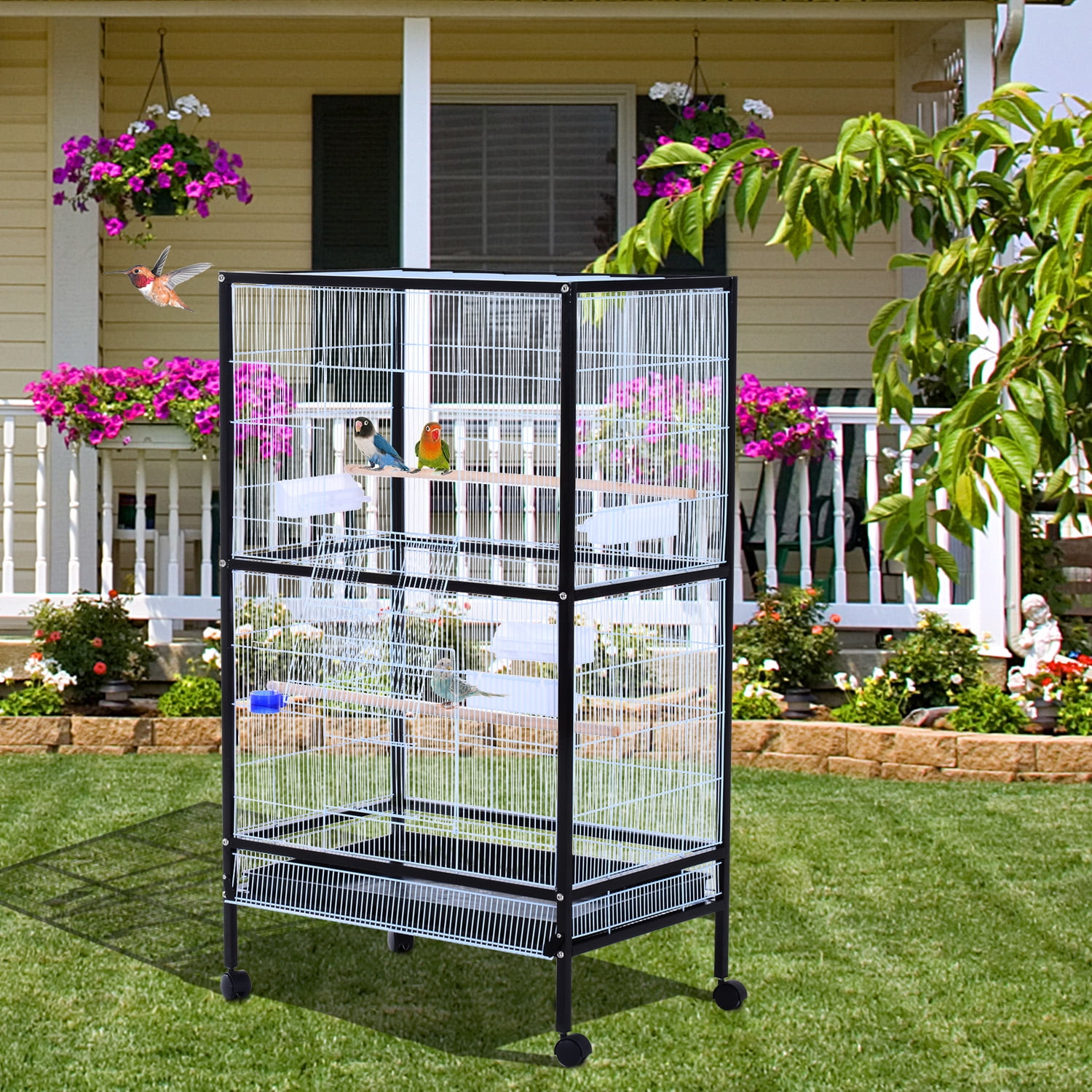 PawHut 30x20.5x54Inch Bird Cage e with Wheels Black/White Walmart
