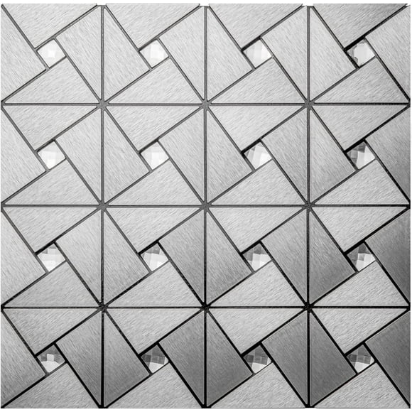 shiyou-Silver Peel and Stick Backsplash Metal Tile, Mixed Glass Self-Adhesive Mosaic Tiles, Stainless Steel Stick on Wall Tiles for Kitchen and Bathroom Backspalsh, Mirror Décor, 1