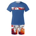 thumbnail image 4 of UVEASISHA Hawaiian Short Set for Men Big and Tall 2 Piece Beach Vacation Outfits Floral Print Tee Tops and Short Set Blue XXXL, 4 of 5