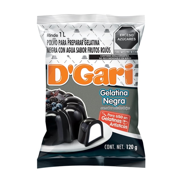 Polvo para preparar gelatina D' Gari de agua negra sabor frutos rojos 120 g