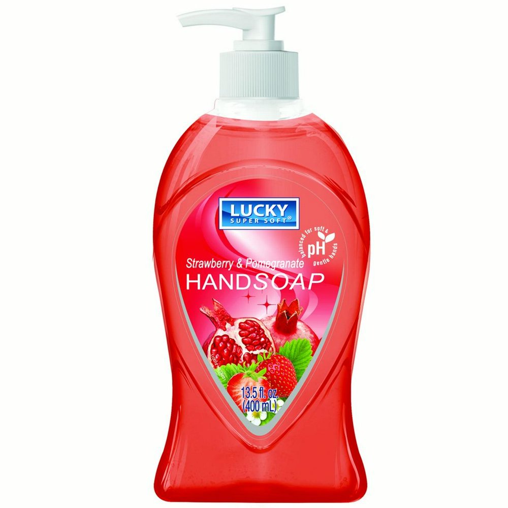 Lucky Super Soft Strawberry & Pomegranate Liquid Hand Soap. pH Balanced