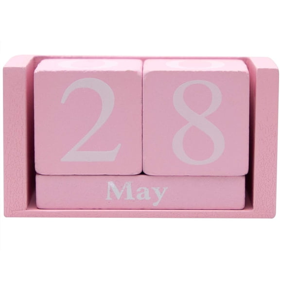 Framendino Calendario de madera vintage rosa Bloque rústico Calendario perpetuo elegante Calendarios de cubos de madera de escritorio para decoración de escritorio de oficina en el hogar