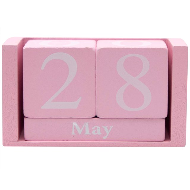 Framendino Calendario de madera vintage rosa Bloque rústico Calendario perpetuo elegante Calendarios de cubos de madera de escritorio para decoración de escritorio de oficina en el hogar