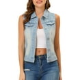 thumbnail image 1 of INSPIRE CHIC Women's Washed Chest Flap Pockets Single Breasted Denim Vest, 1 of 3