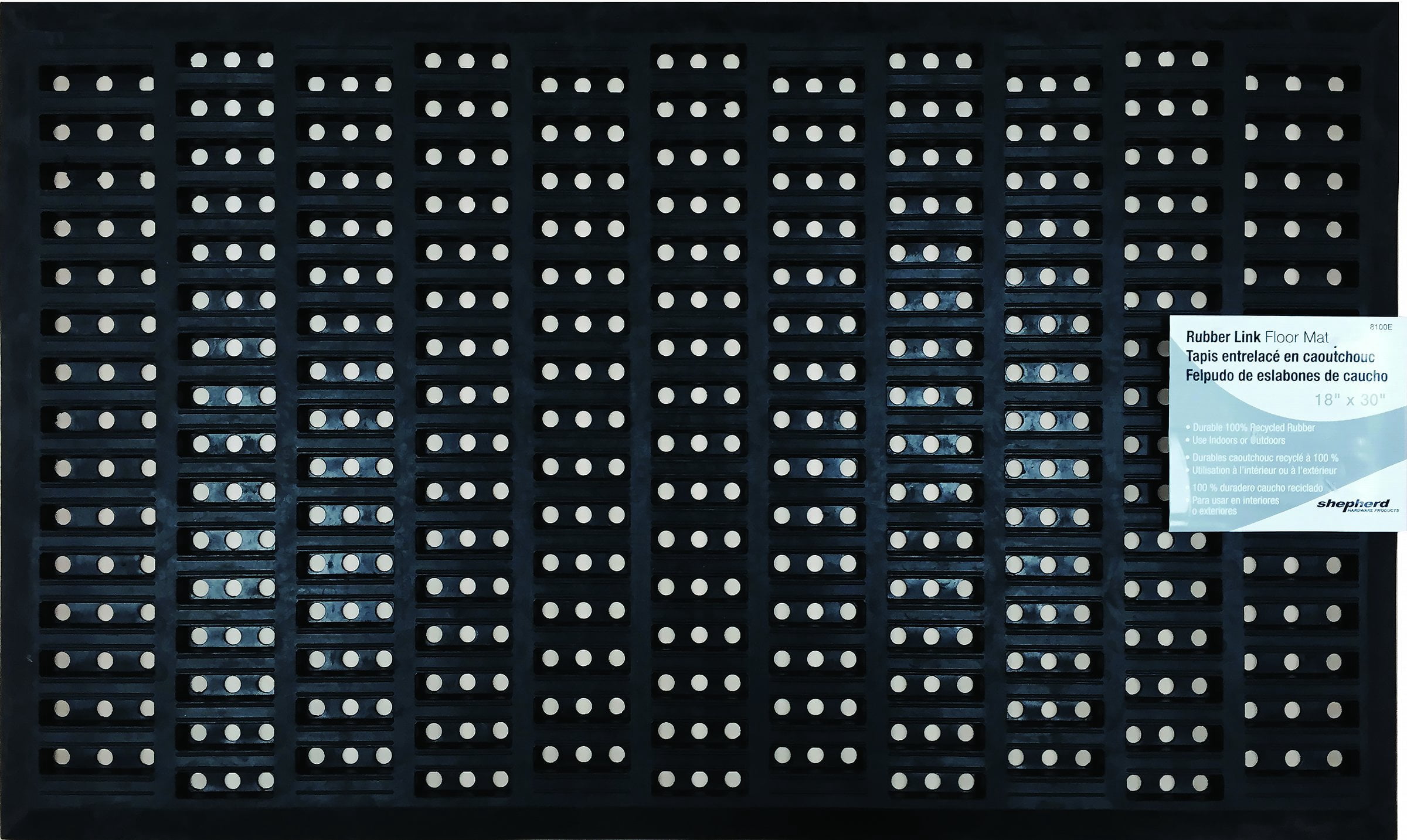 Shepherd Hardware 8100E Indoor/Outdoor Recycled Rubber Floor Mat - 18 x 30 x 1/2 Inches, Black