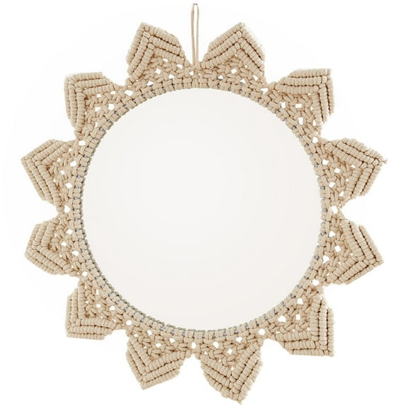 MERRYHAPY Khaki Bohemian Macrame Cotton Rope Hanging Mirror Decorative Wall Art for Home Decor