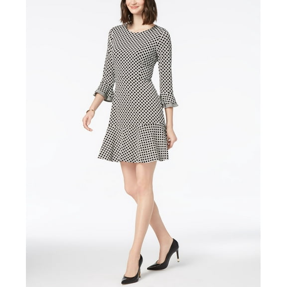 Charter Club Petite Flounced A Line Dress Deep Black Combo PXL